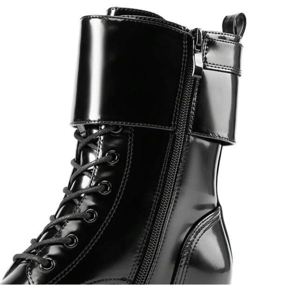 Sleek Black Patent Combat Boots - Picture 4 of 6